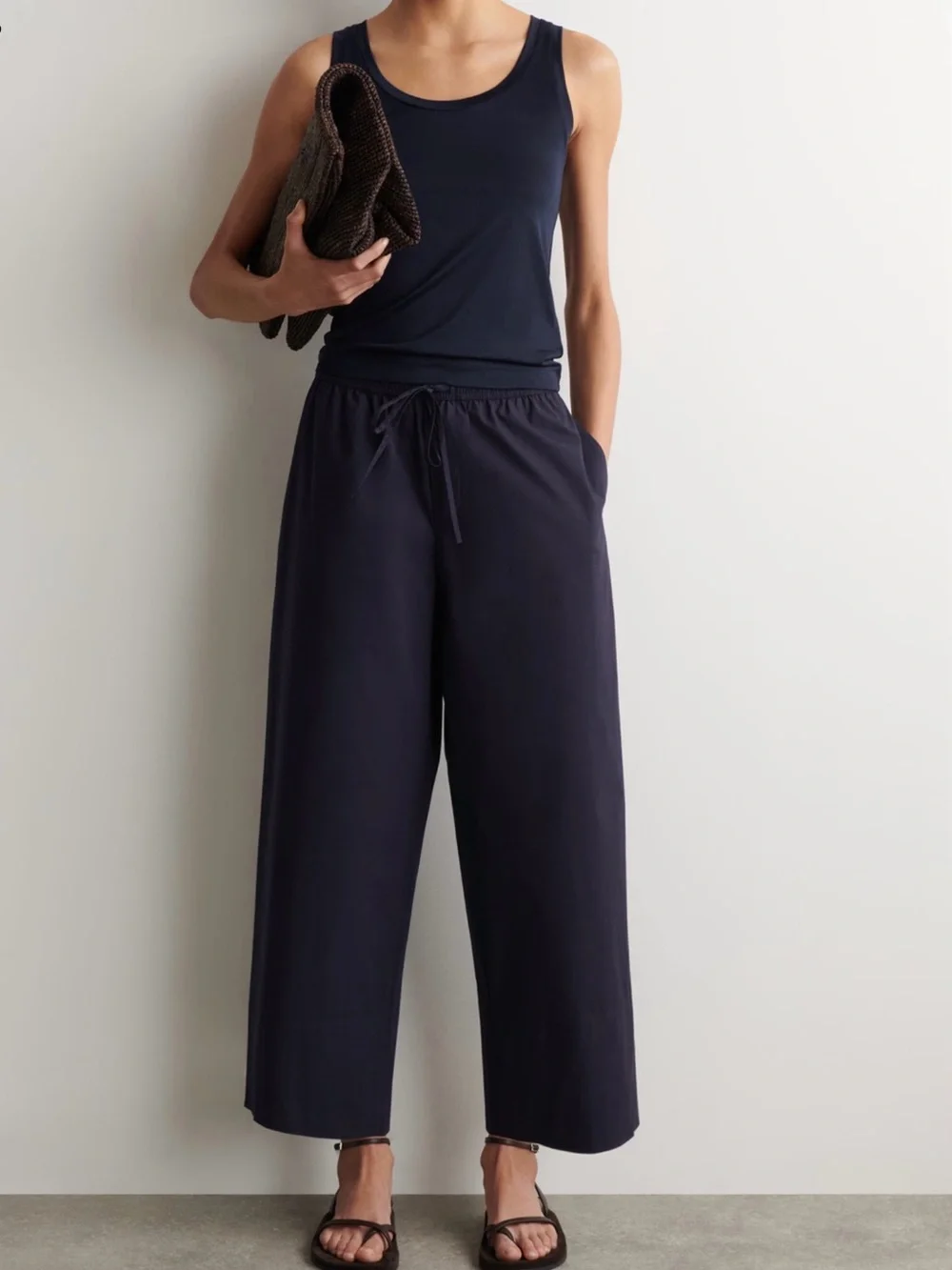 COS Navy Cotton Lyocell Linen Drawstring Barrel Tapered Pants Women’s US 6